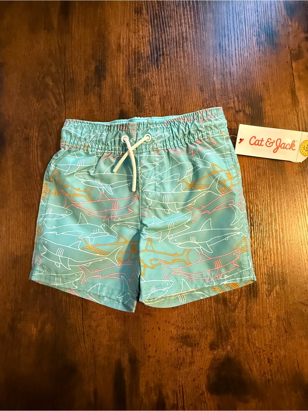 Cat & Jack Teal Swim Shorts w/ Shark Print Size 12M